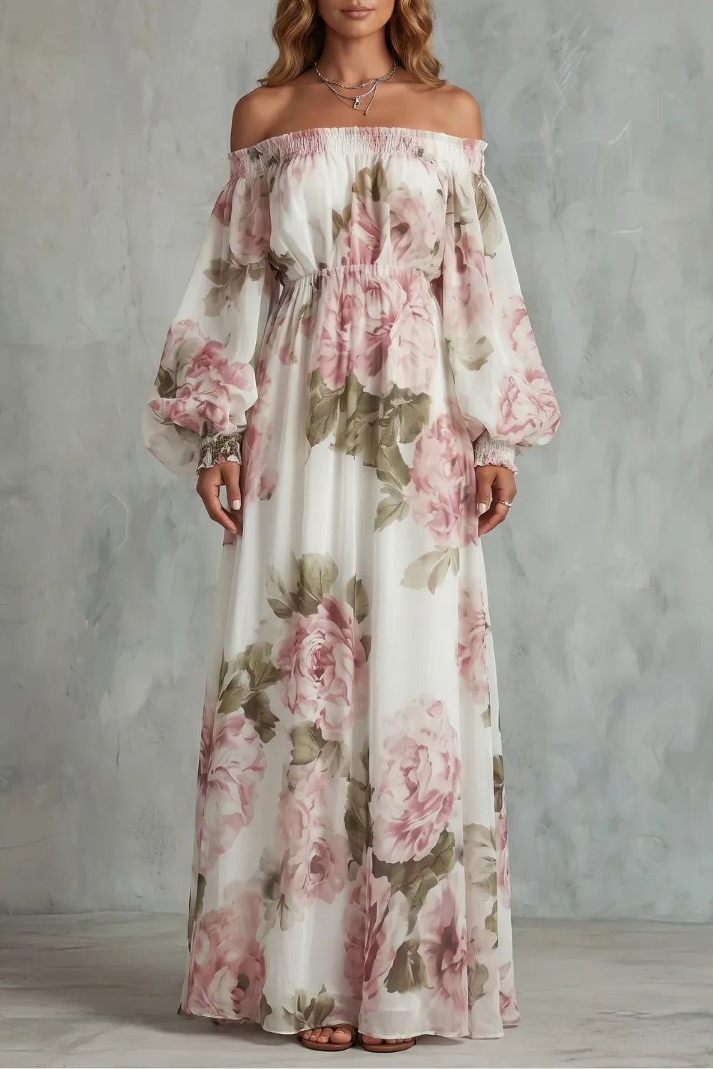 Romantic floral off-shoulder – Maxi dress