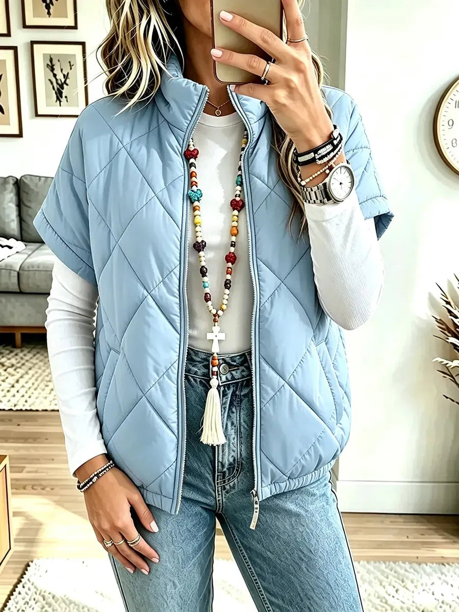 Women Stand-collar Short-sleeve Vest
