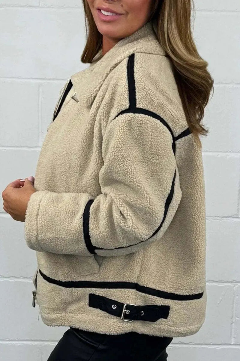 Women's Black Trim Teddy Aviator Jacket