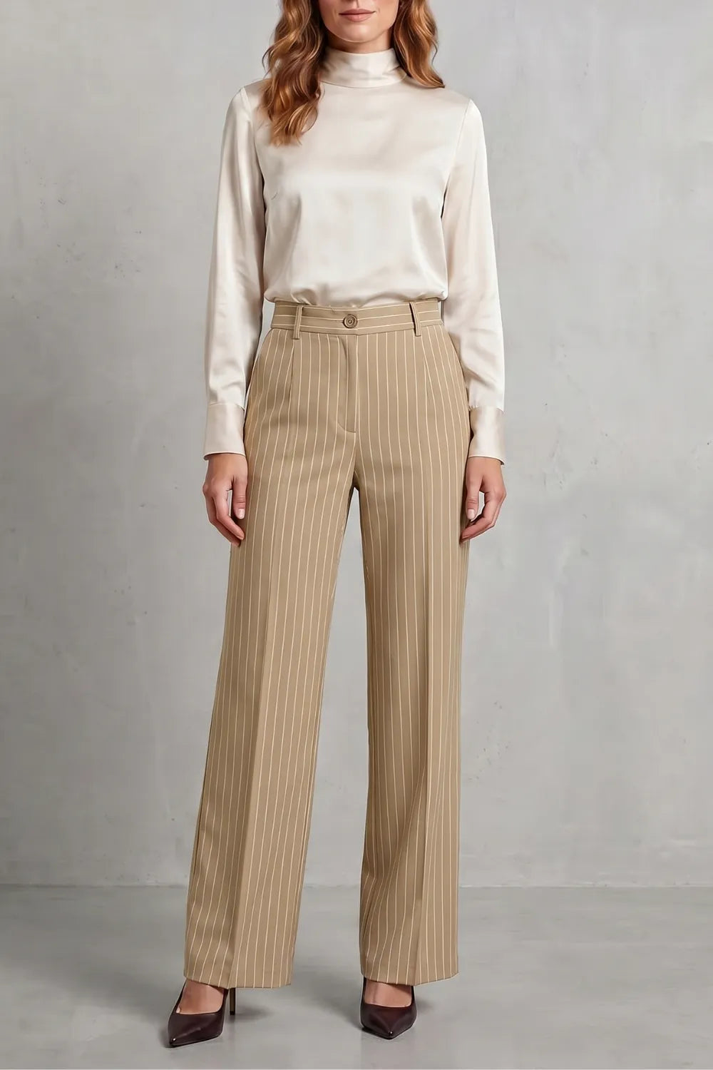 Refined pinstripe elegance – Wide-leg trousers