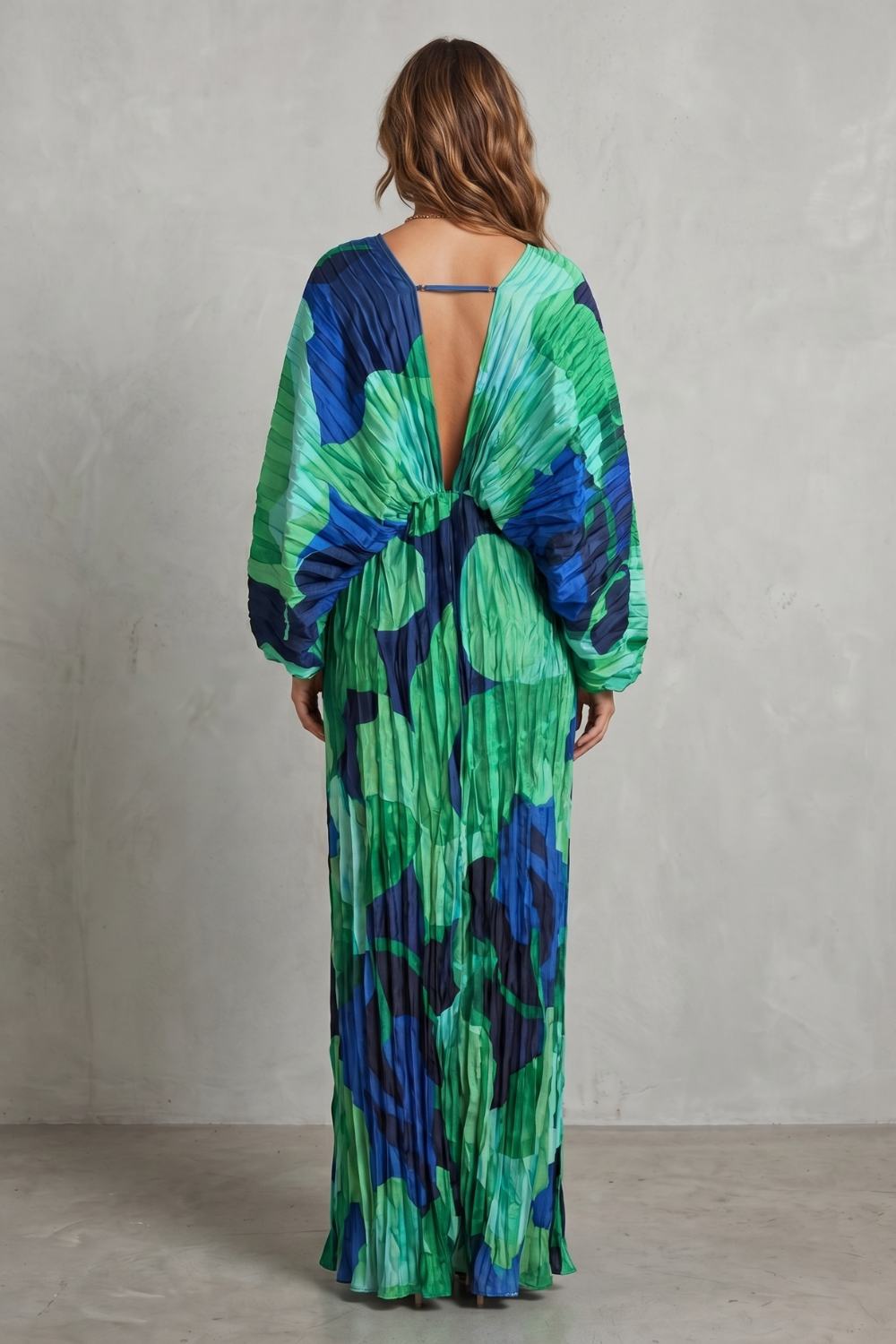 Pleated kimono allure – Maxi dress