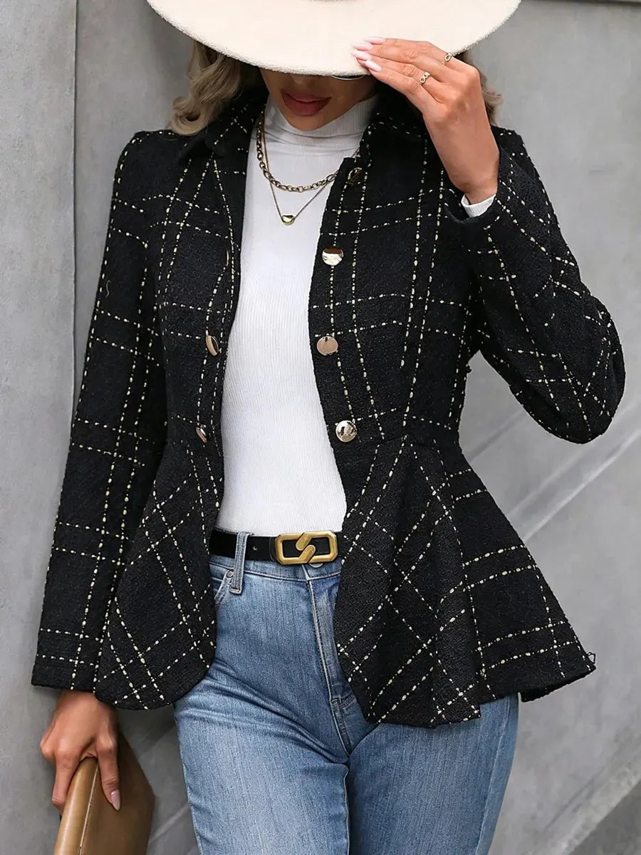 Retro Ruffle Art Stripe Pattern Casual Stylish Long Sleeve Lapel Coat