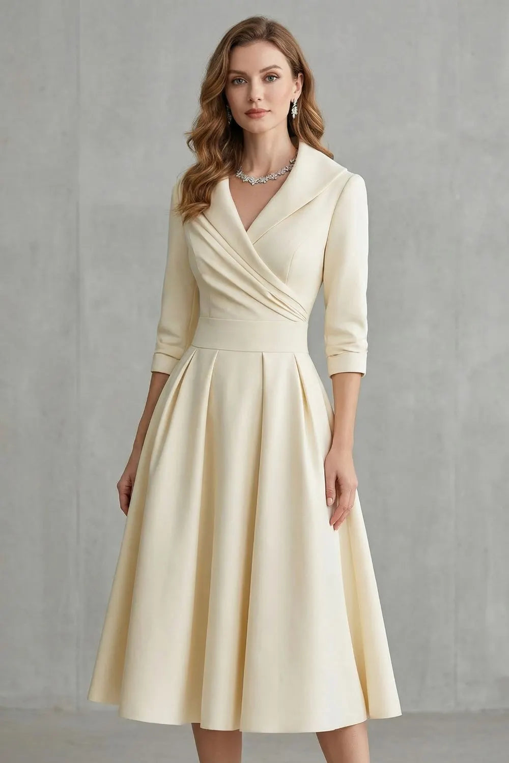 Draped collar elegance – Midi dress