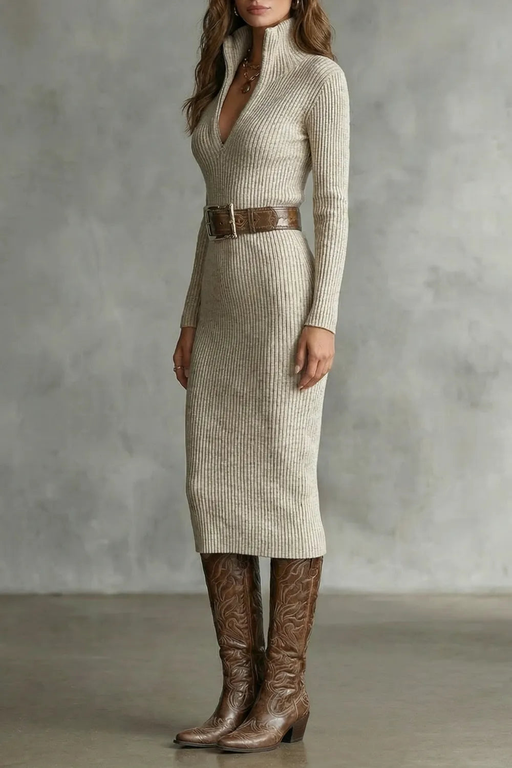 Sculpted elegance – Knit midi dress