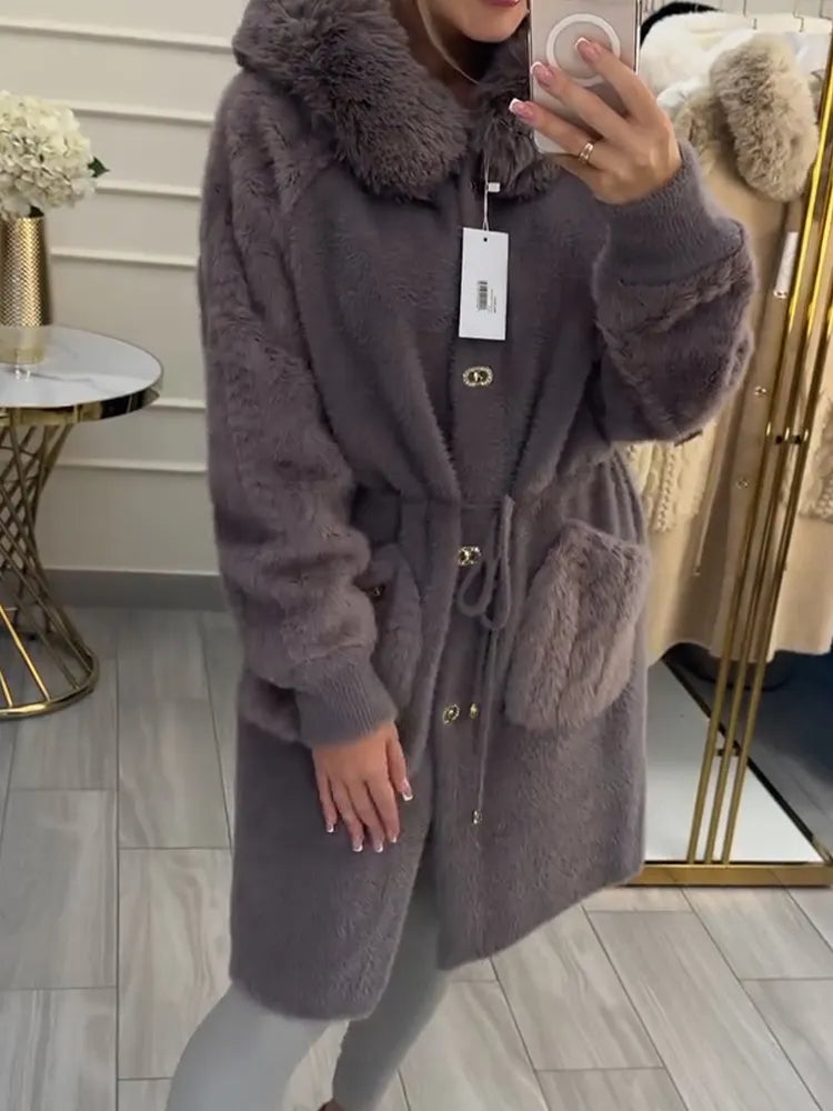 Women Fur Collar Plush Casual Coat