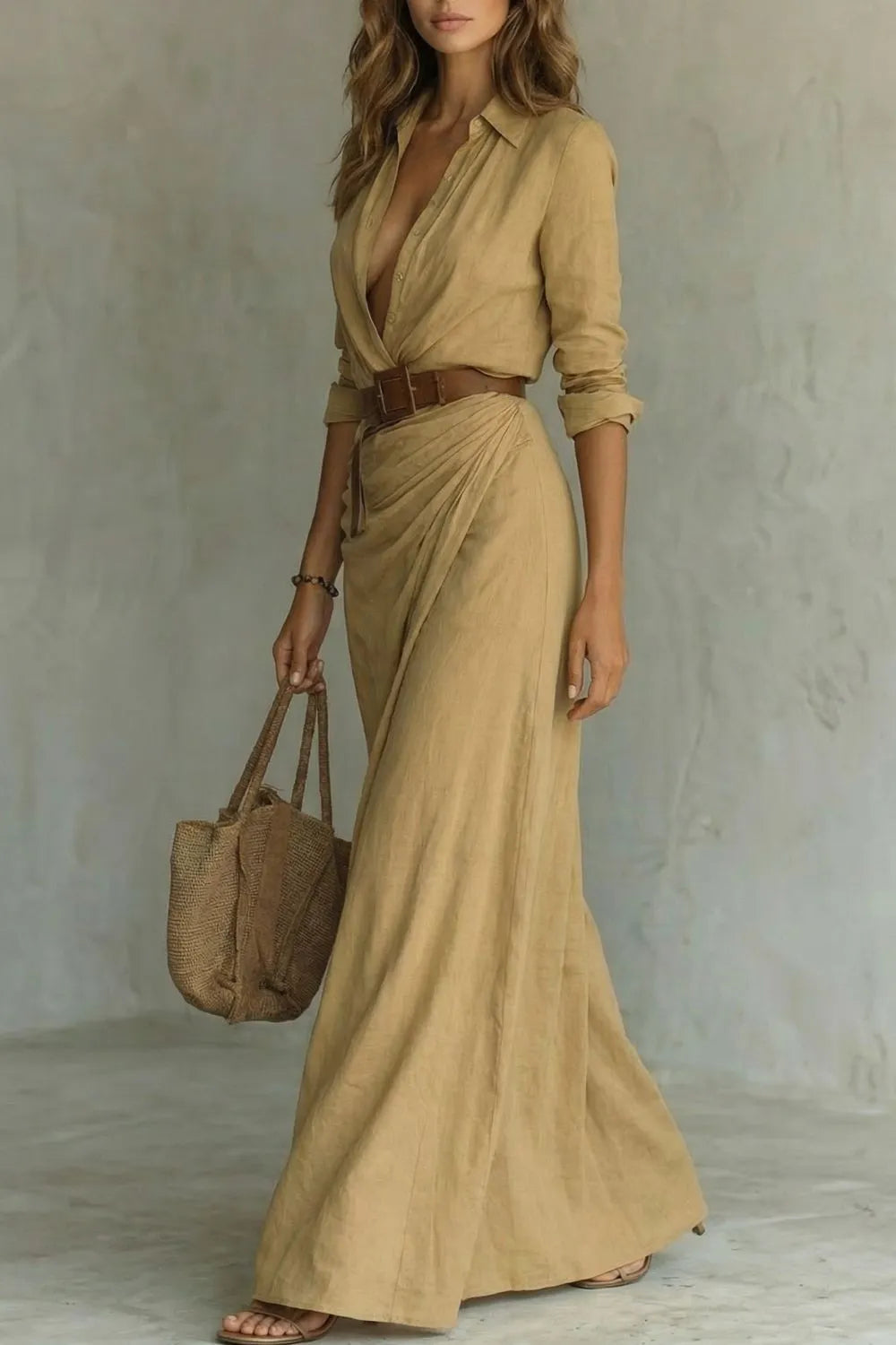 Button-down wrap dress – Belted maxi dress