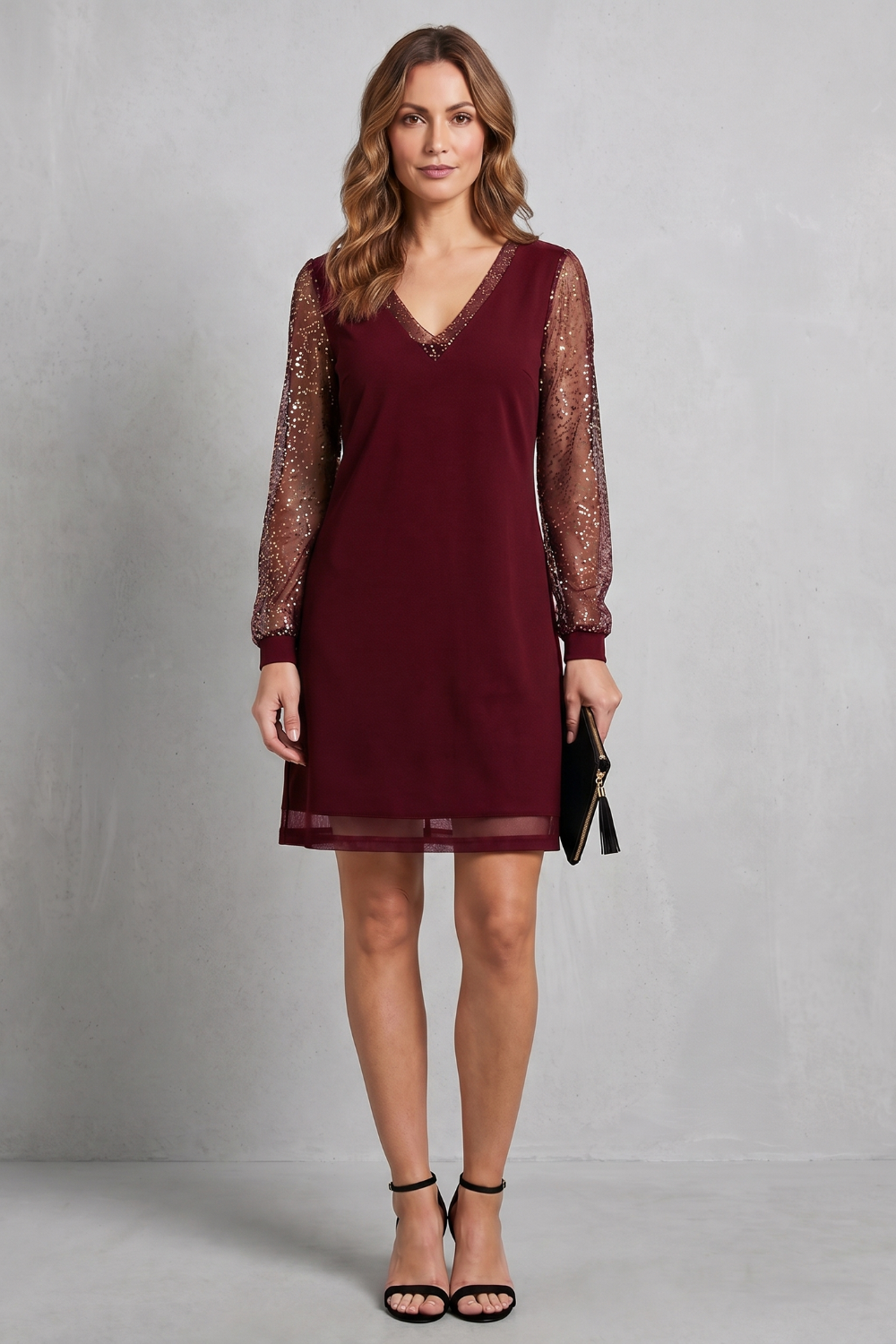 Sheer sparkle sleeves – Mini dress