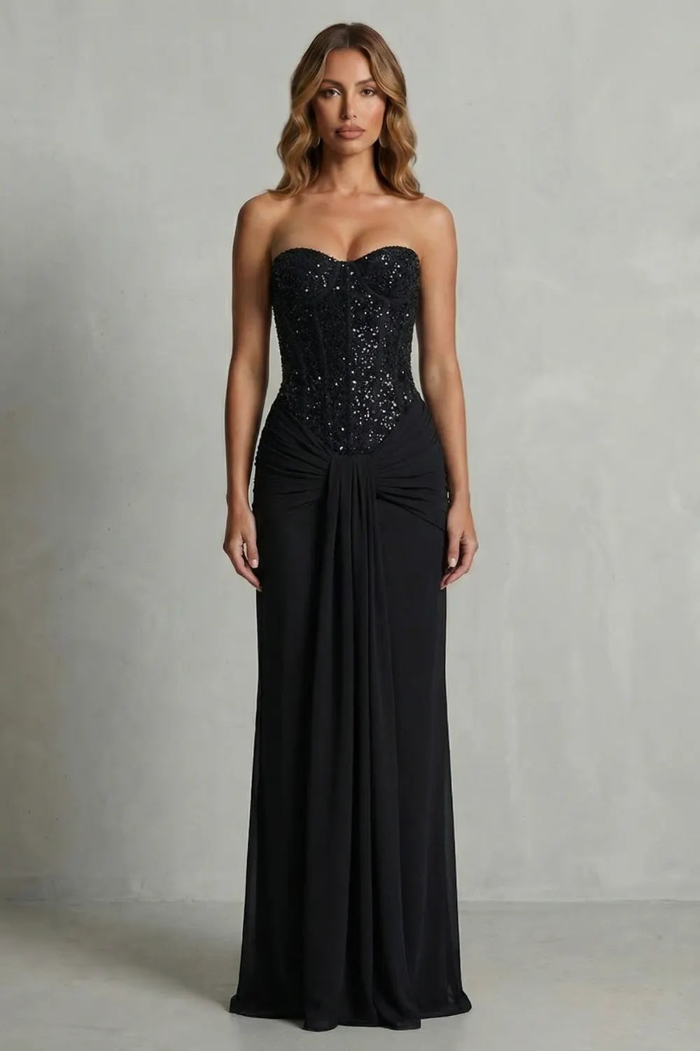 Draped satin elegance – Maxi dress
