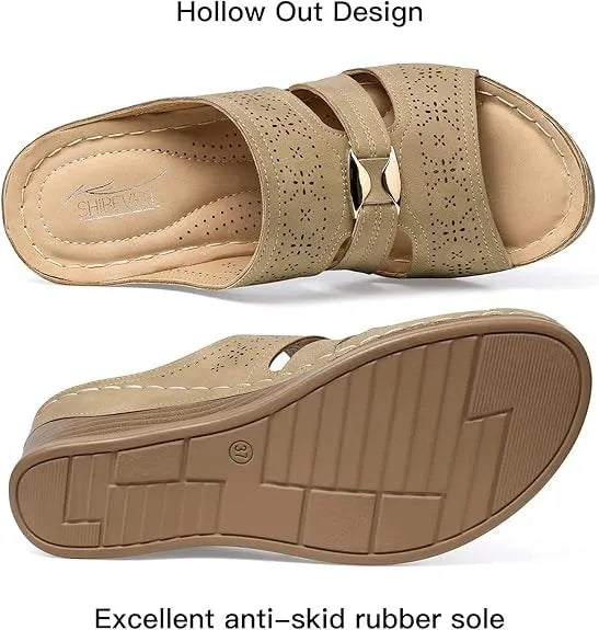 SHIBEVER Wedge Sandals for Women Hollow Out Slip On Platform Wedge Sandals Summer Casual Walking Shoes