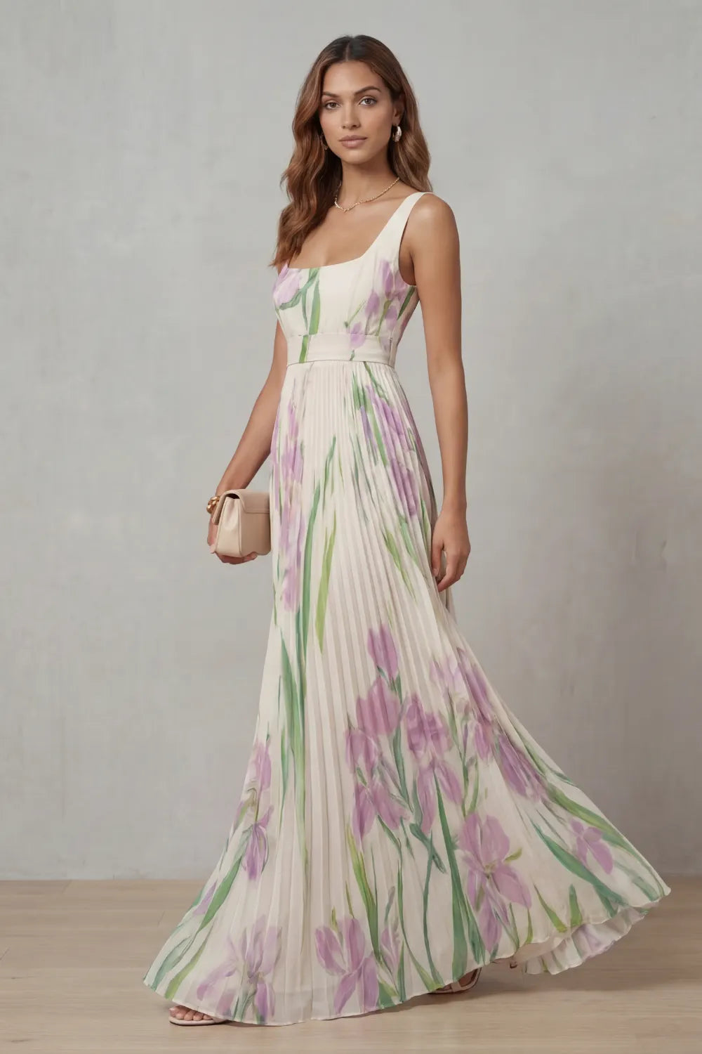 Watercolor floral – Pleated maxi dress