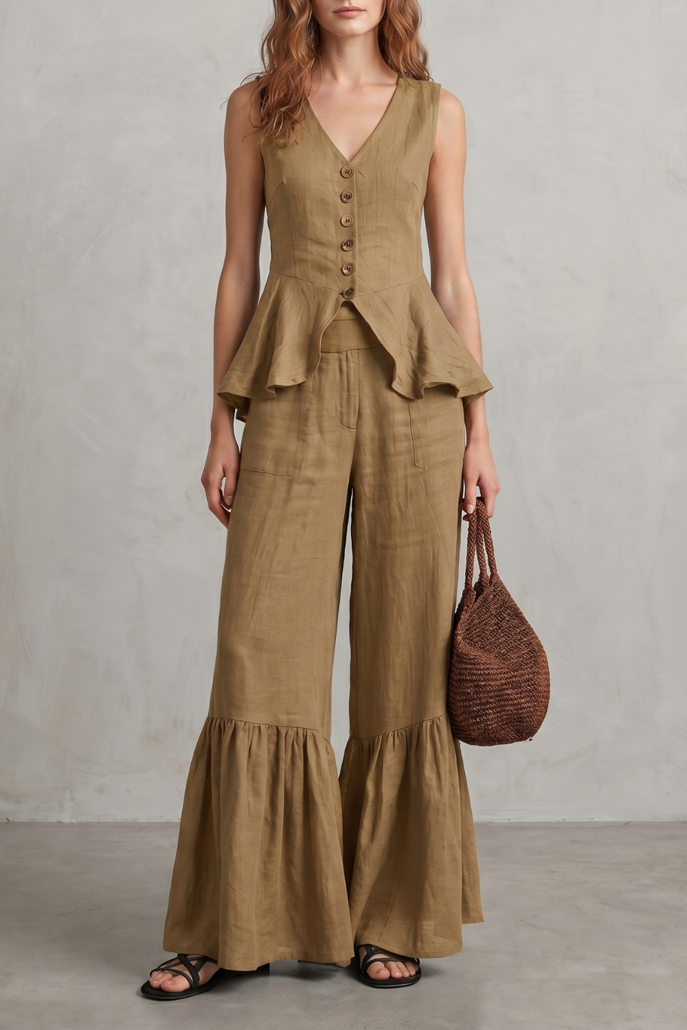 Ruffled resort elegance – Trouser set