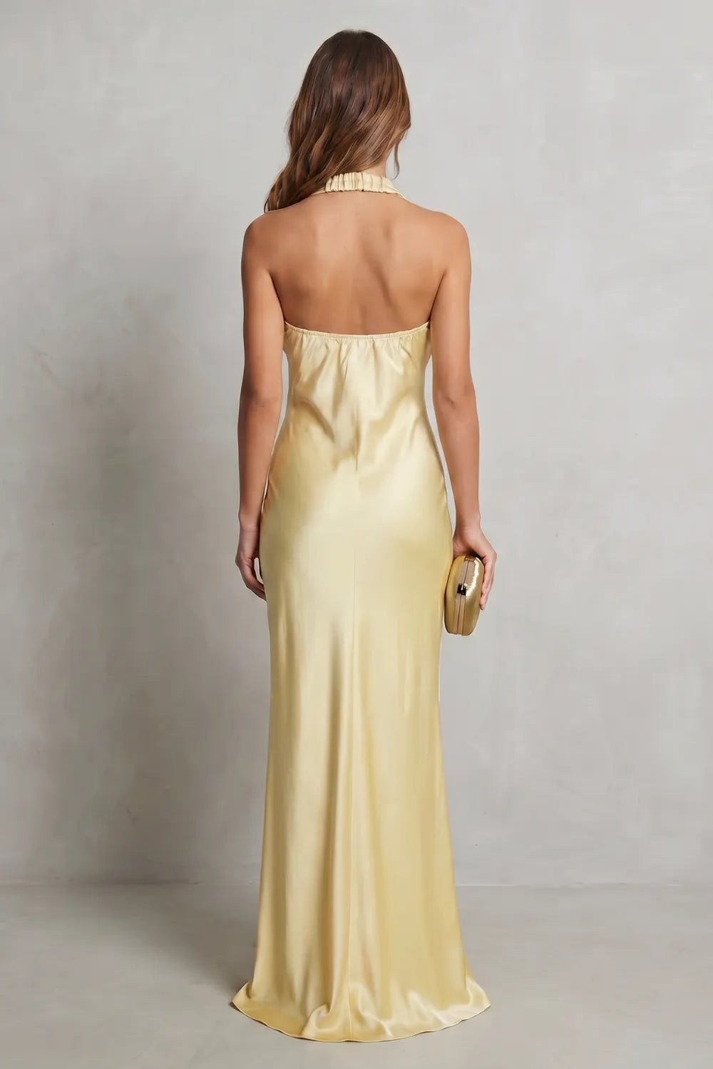 Golden hour elegance – Off-shoulder satin evening gown