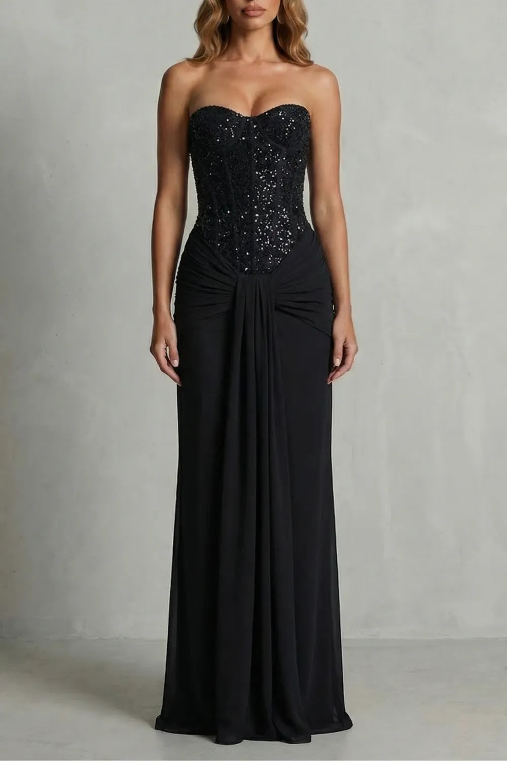 Draped satin elegance – Maxi dress