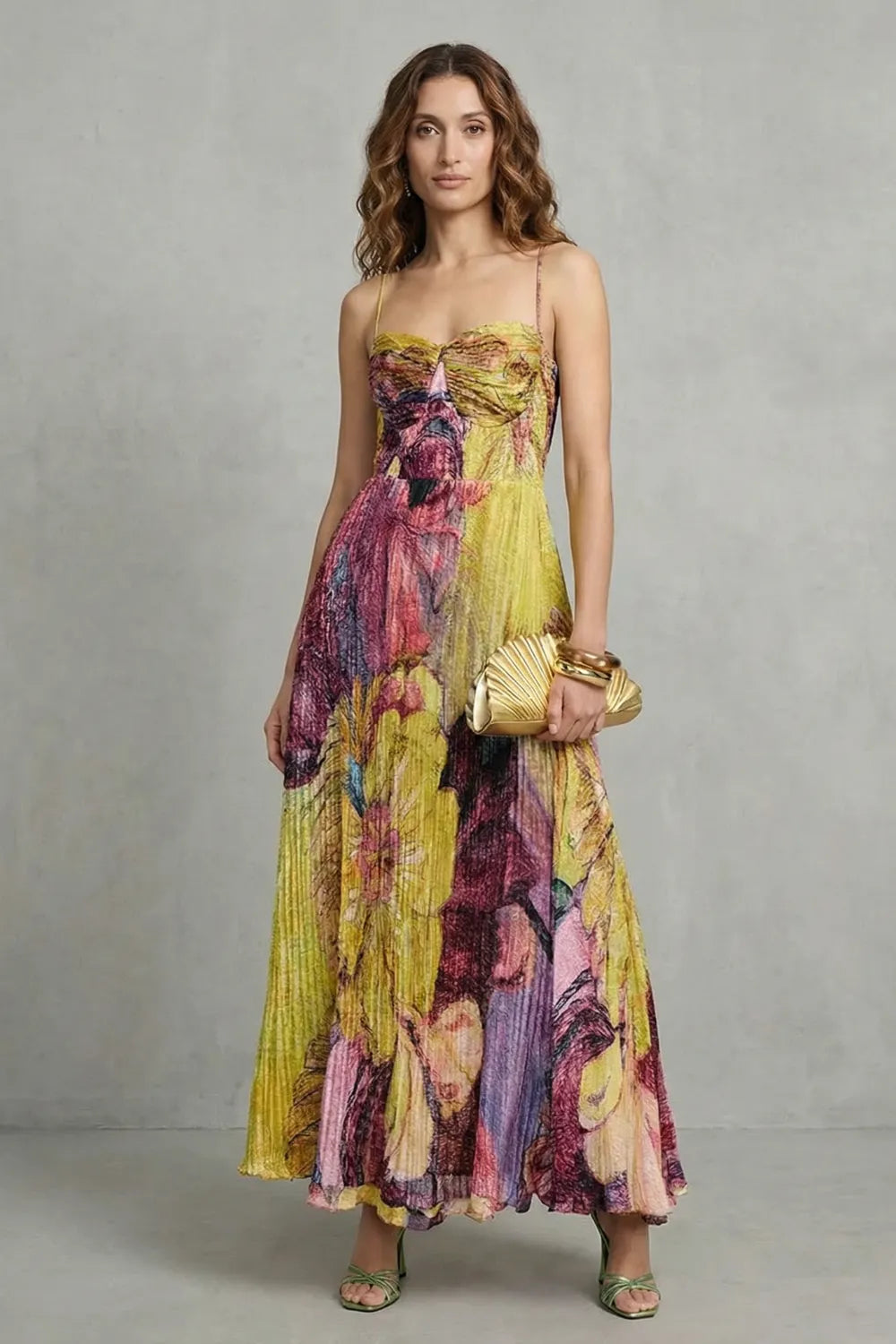 Watercolor floral pleats – Flowing maxi dress