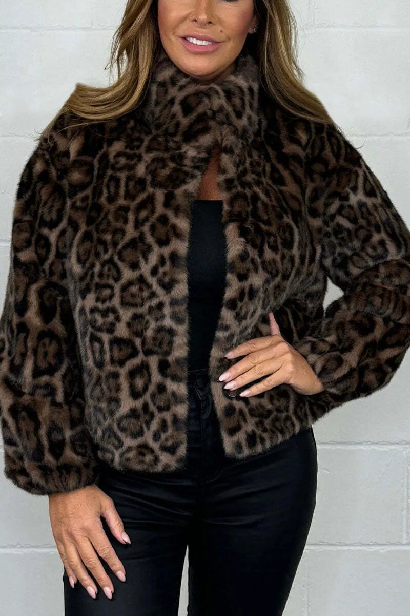 Women's Leopard Print Plush Jacket