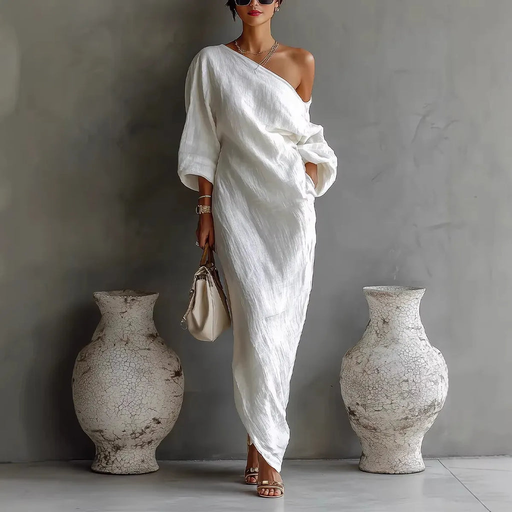 Elegant And Breathable Asymmetrical One-shoulder Relaxed-fit Dress