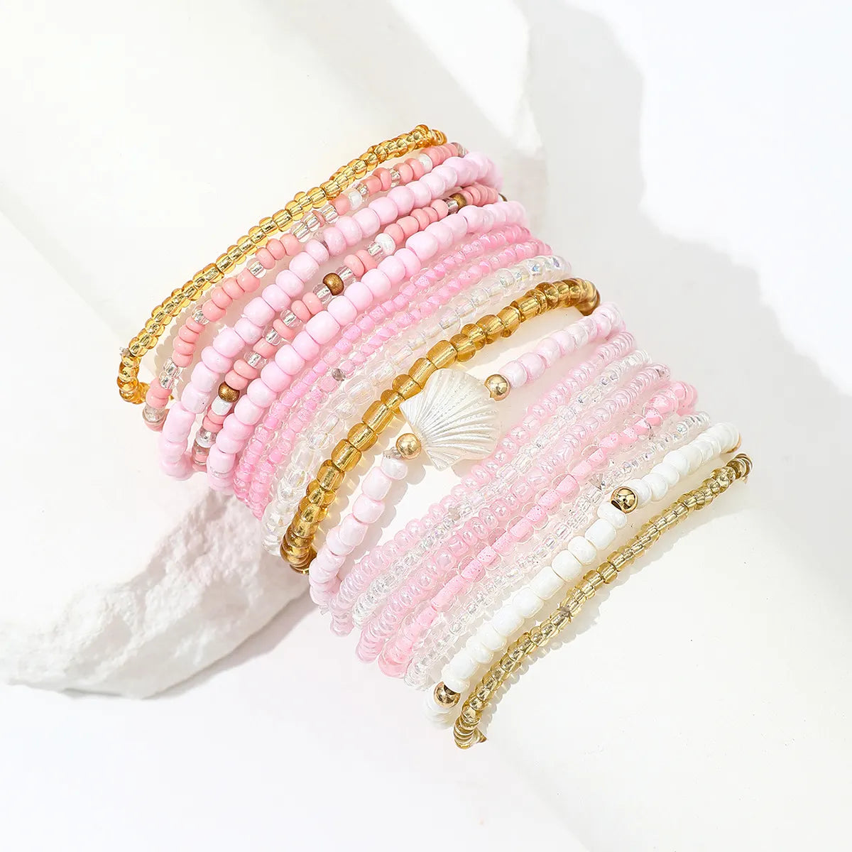 Boho Colorful Beaded Multi-layer Rice Bead Shell 17-piece Bracelet Set