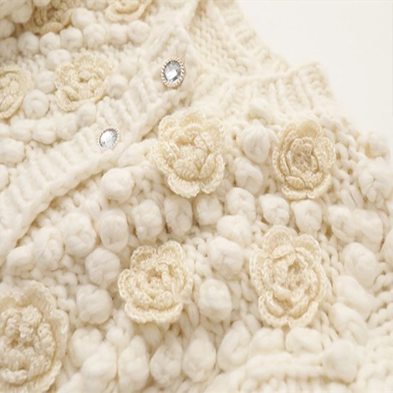 Women's Vintage Bohemian Floral Embroidery Art Aran Sweater Cardigan