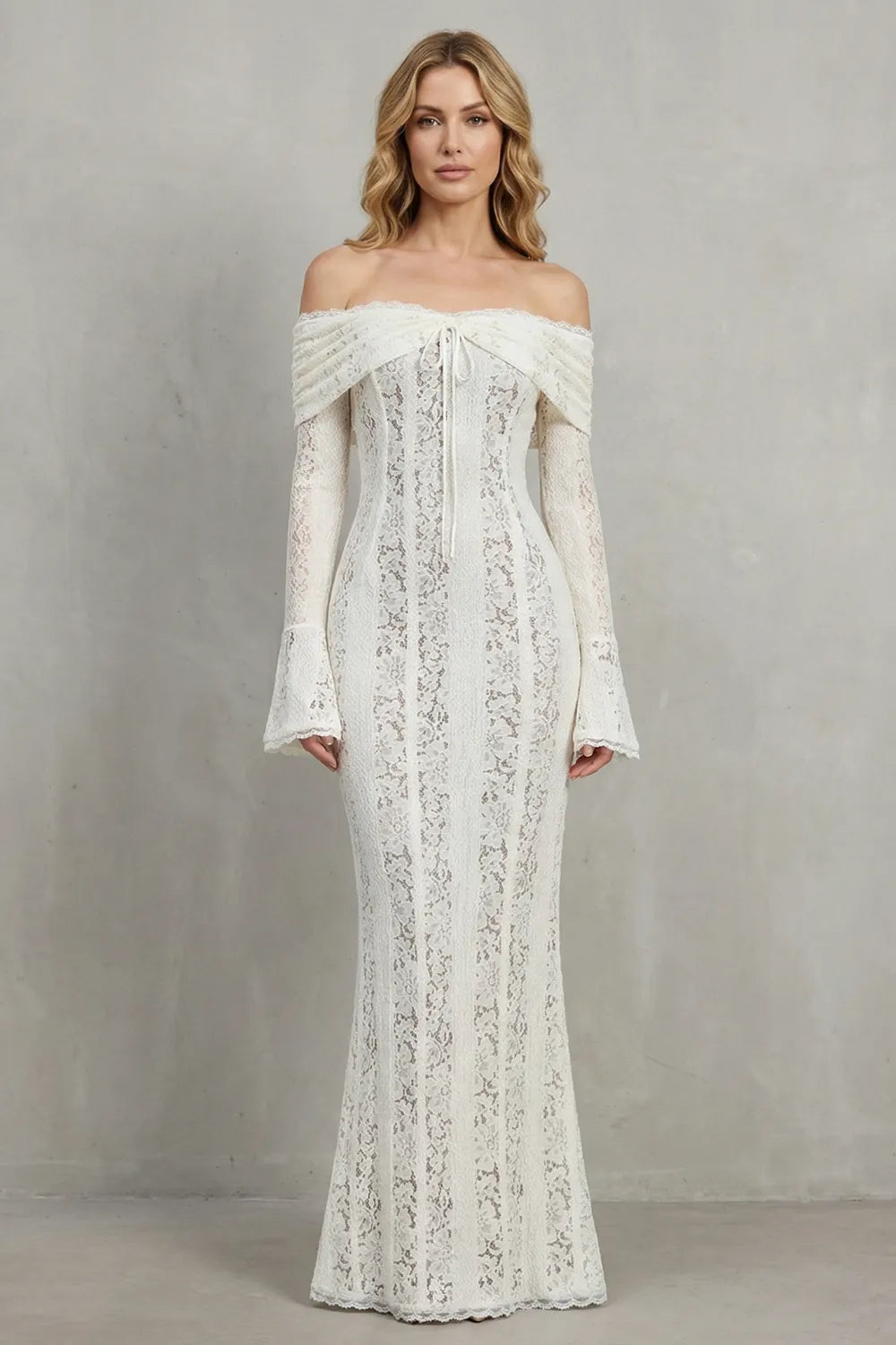Romantic lace silhouette – Off shoulder maxi dress