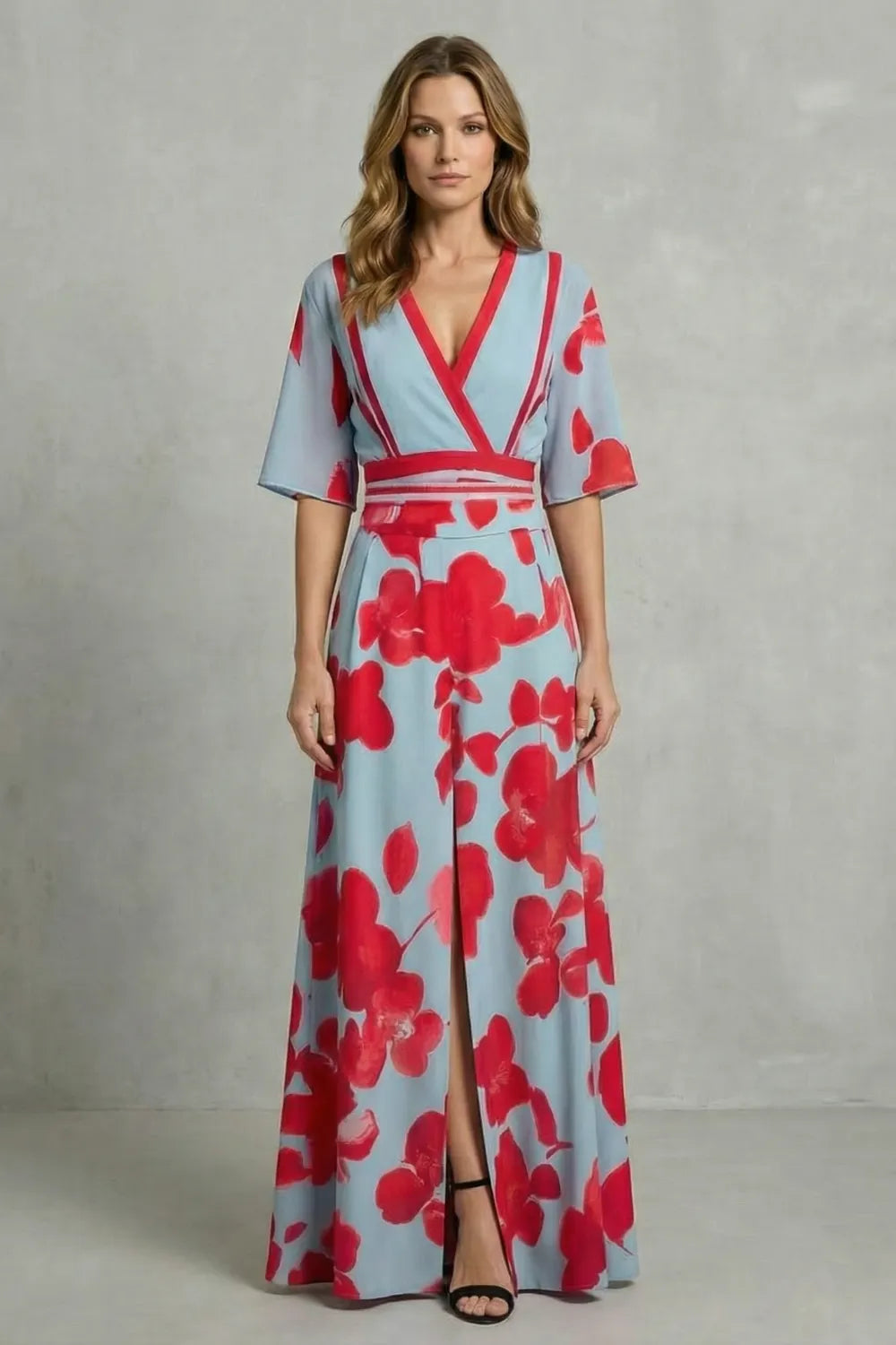 Statement bloom contrast – V-neck maxi dress