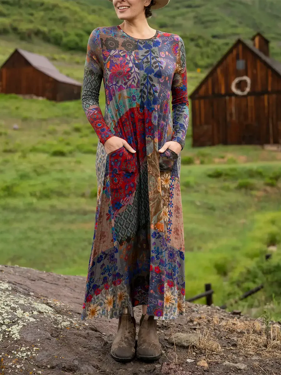 Women's Boho Floral Print Stretch Dress