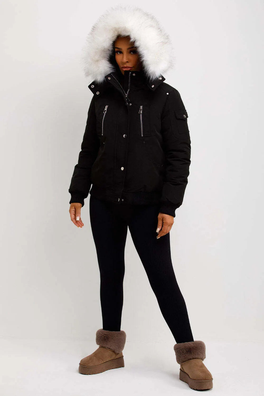 Canada Bomber Jacket With Faux Fur Hood Black