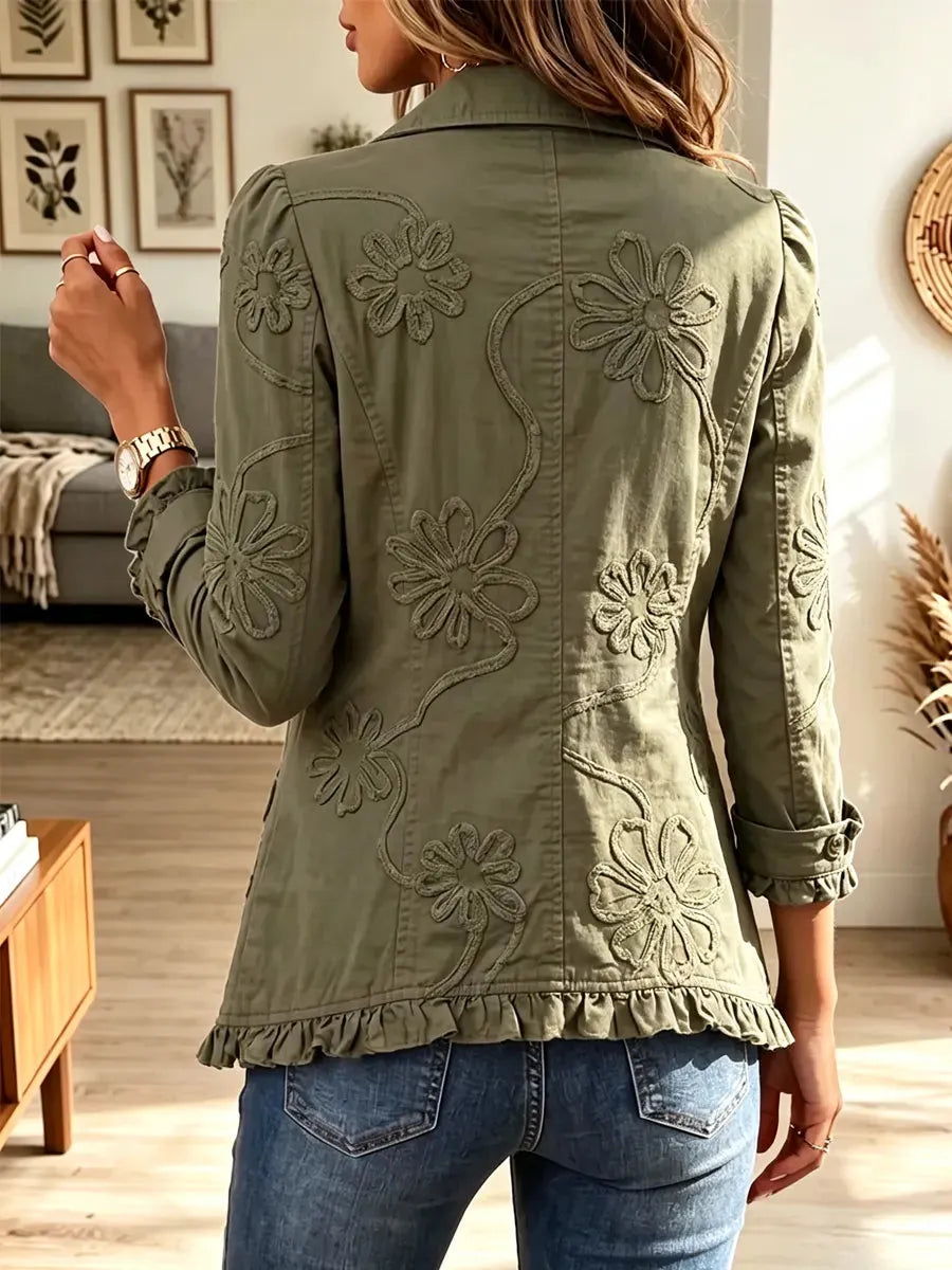 Retro Floral Pattern Art Casual Stylish Lapel Long Sleeve Cotton Coat