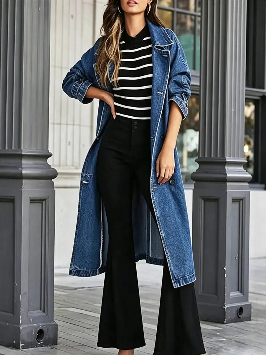 Retro Chic Art Casual Lapel Button Stylish Long Sleeve Denim Long Coat