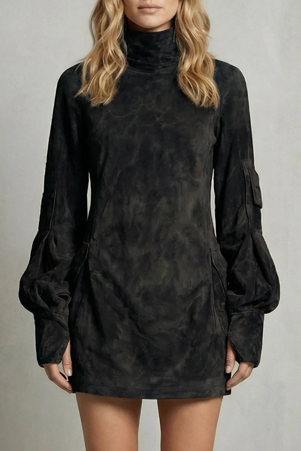 High neck silhouette – Suede-effect mini dress