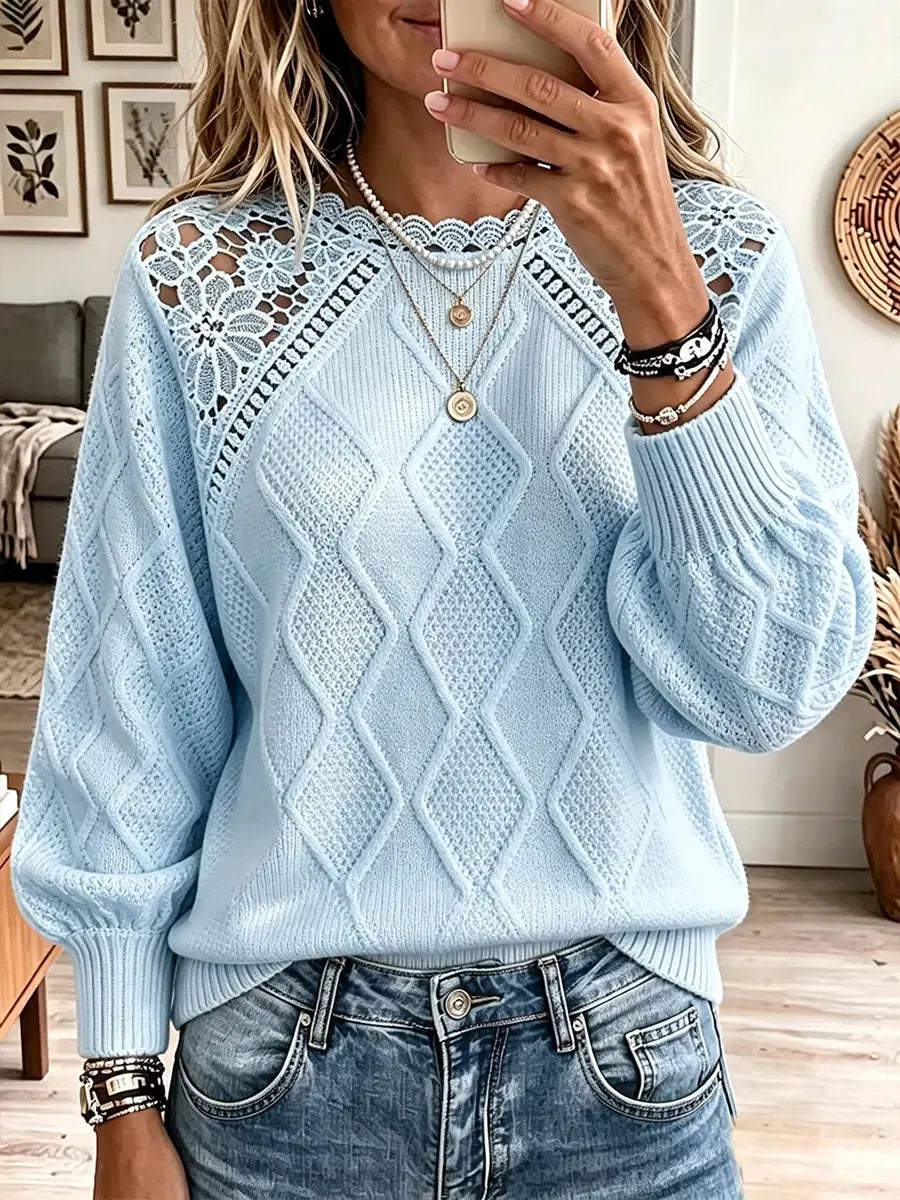 Vintage Elegant Patchwork Openwork Lace Textured Sweater