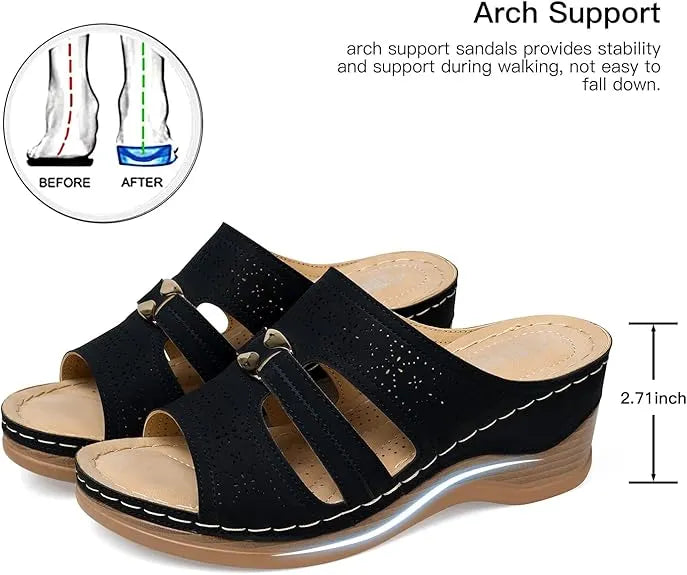 SHIBEVER Wedge Sandals for Women Hollow Out Slip On Platform Wedge Sandals Summer Casual Walking Shoes