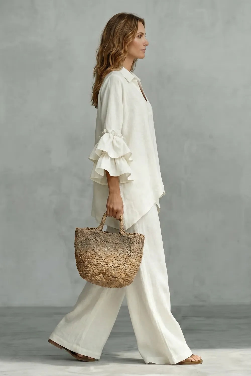 Ruffled sleeve ease – Trouser set