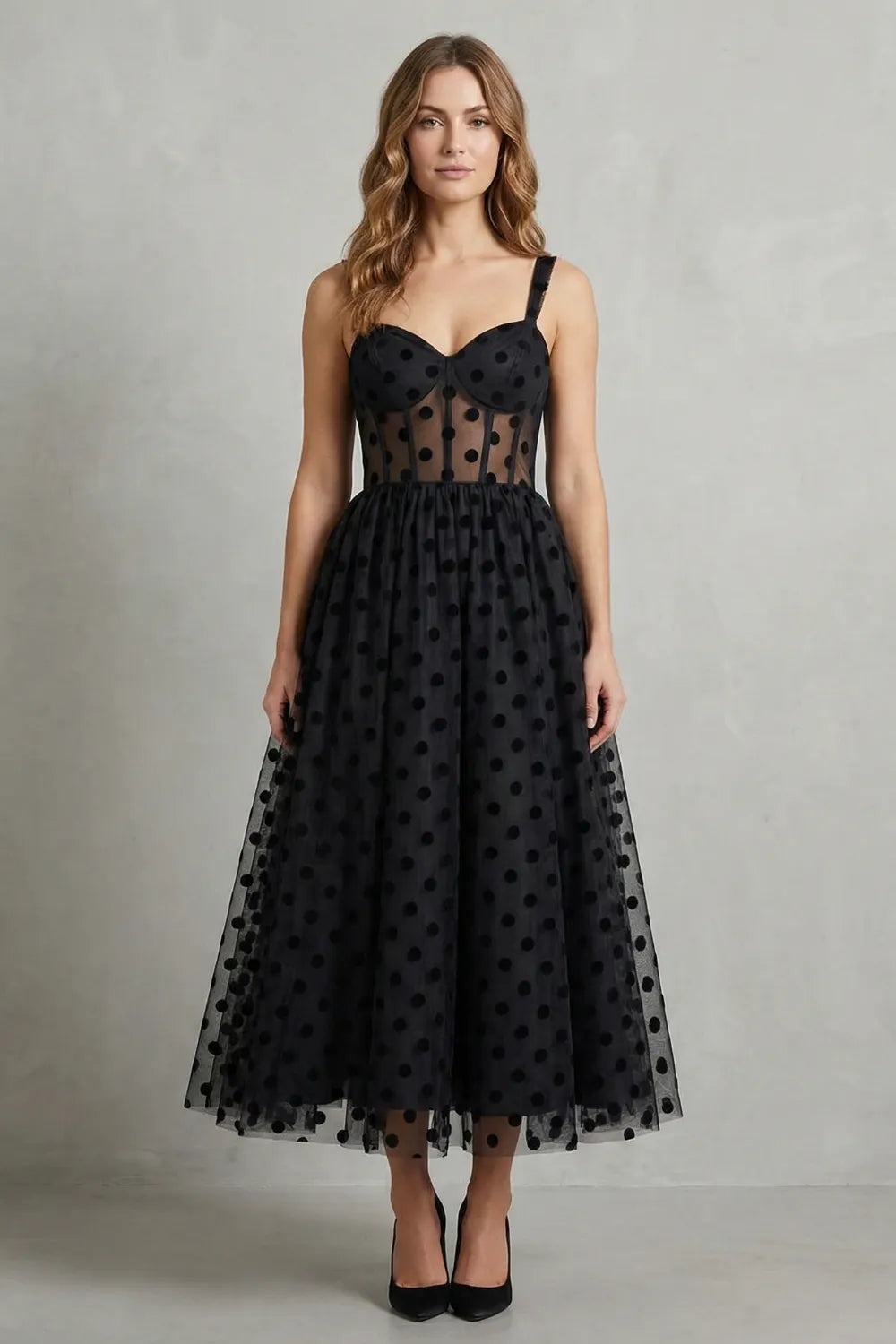 Polka dot mesh elegance – Midi dress
