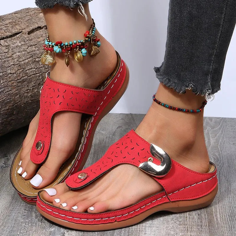 2026 Summer New Women's Metal Decor Feature Pattern Wedge Flip-Flops