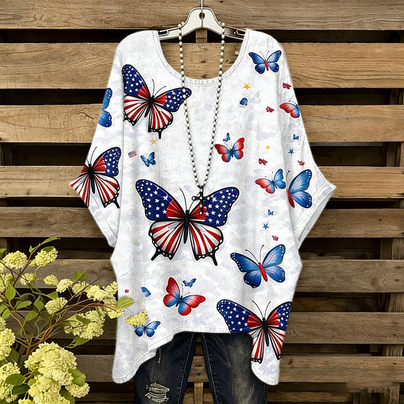 Women's Butterfly Flag Art Print Casual T-shirt