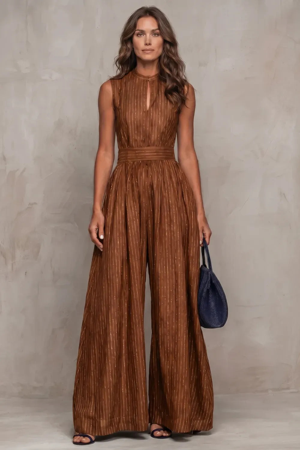 Striped elegant keyhole – Wide leg jumpsuit