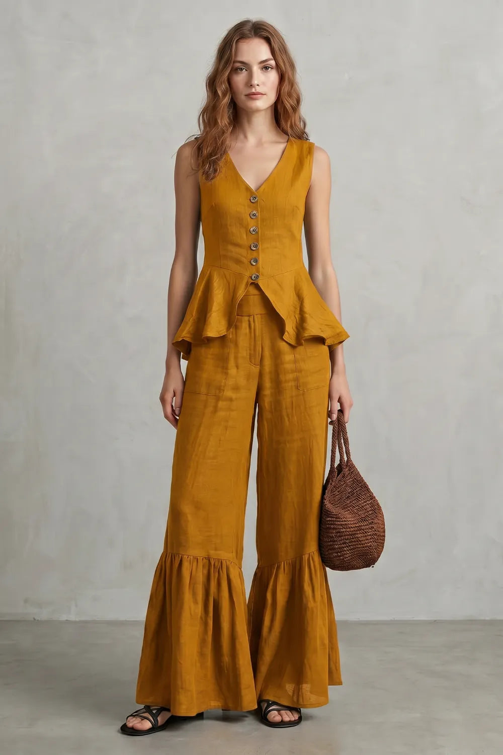 Ruffled resort elegance – Trouser set