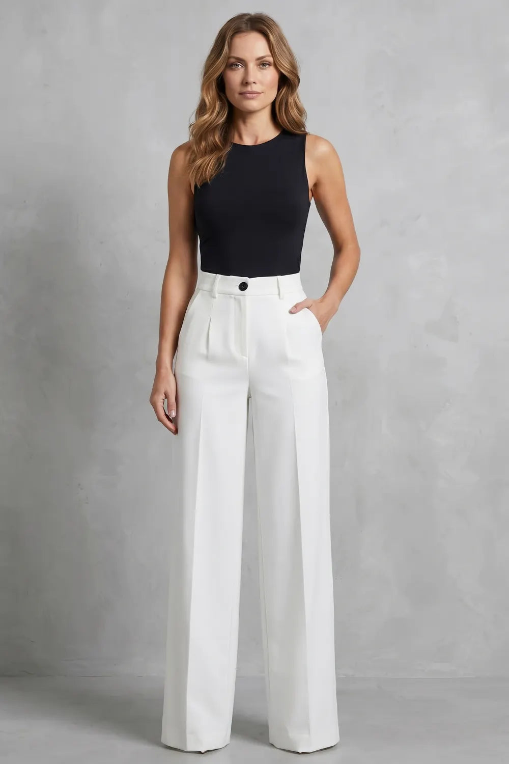 Tailored pleats – High-waist wide-leg trousers