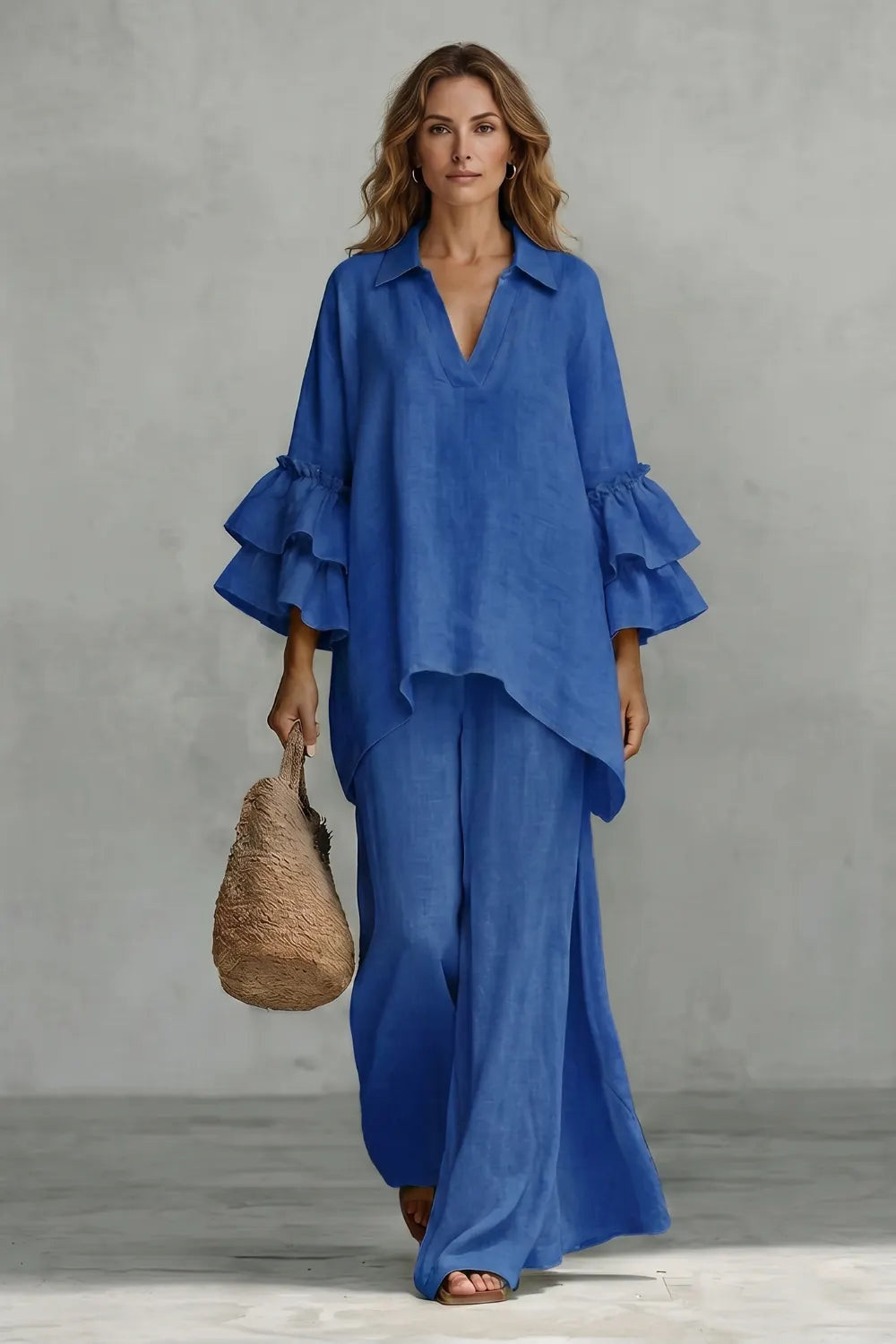 Ruffled sleeve ease – Trouser set