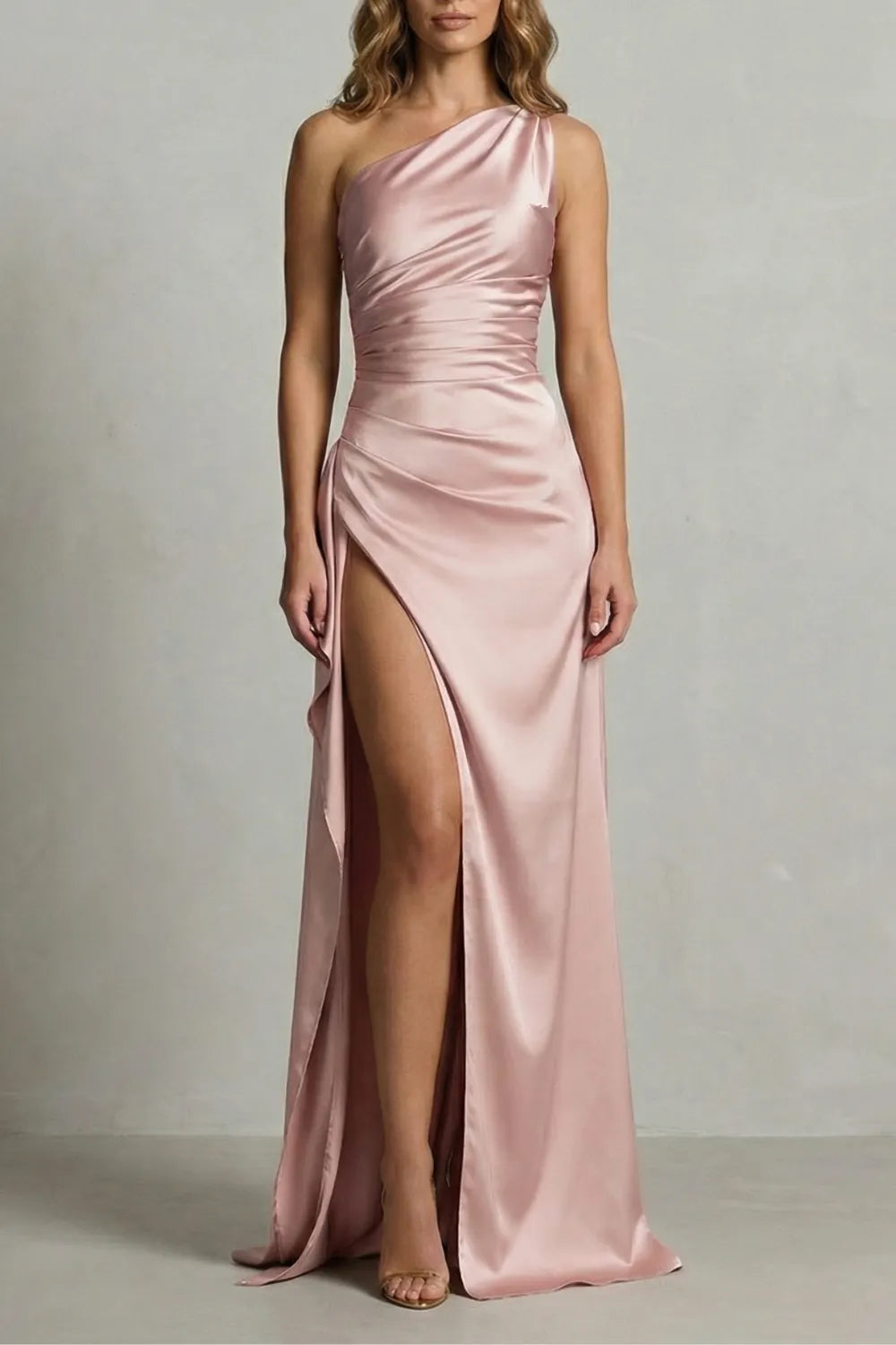 Liquid satin allure – One shoulder maxi dress