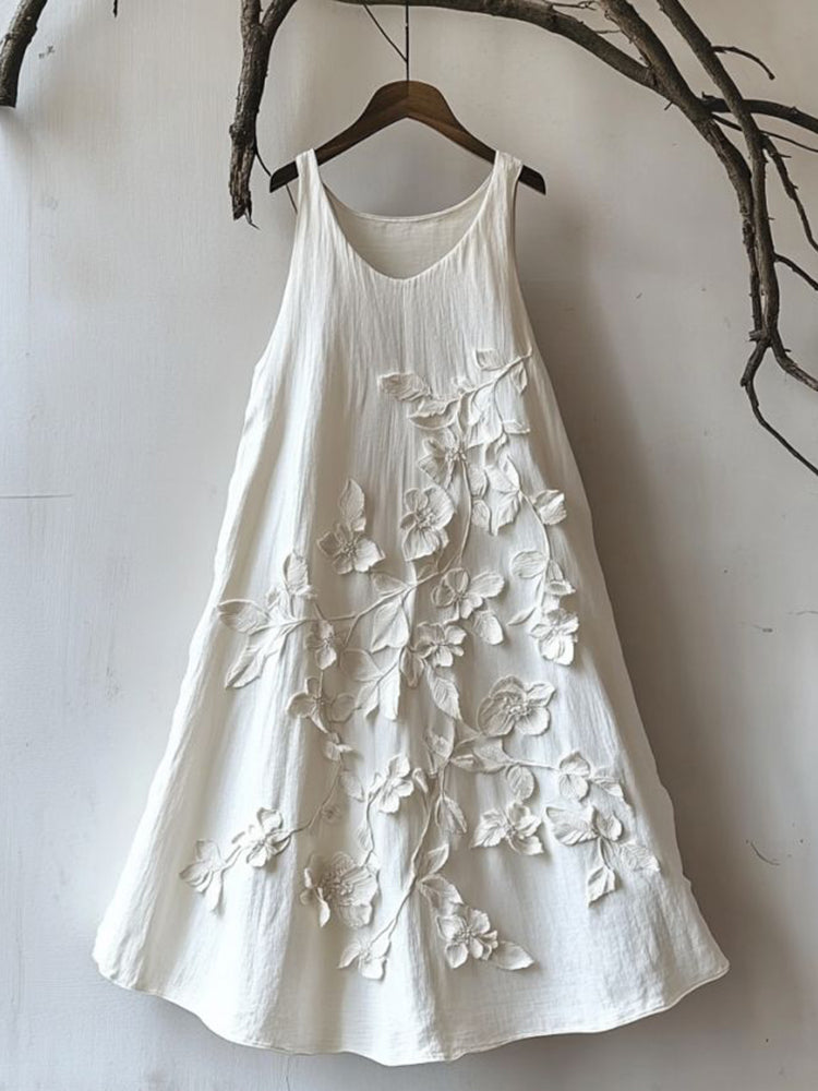 3d Floral Pattern Women's Casual Linen Sleeveless Dress