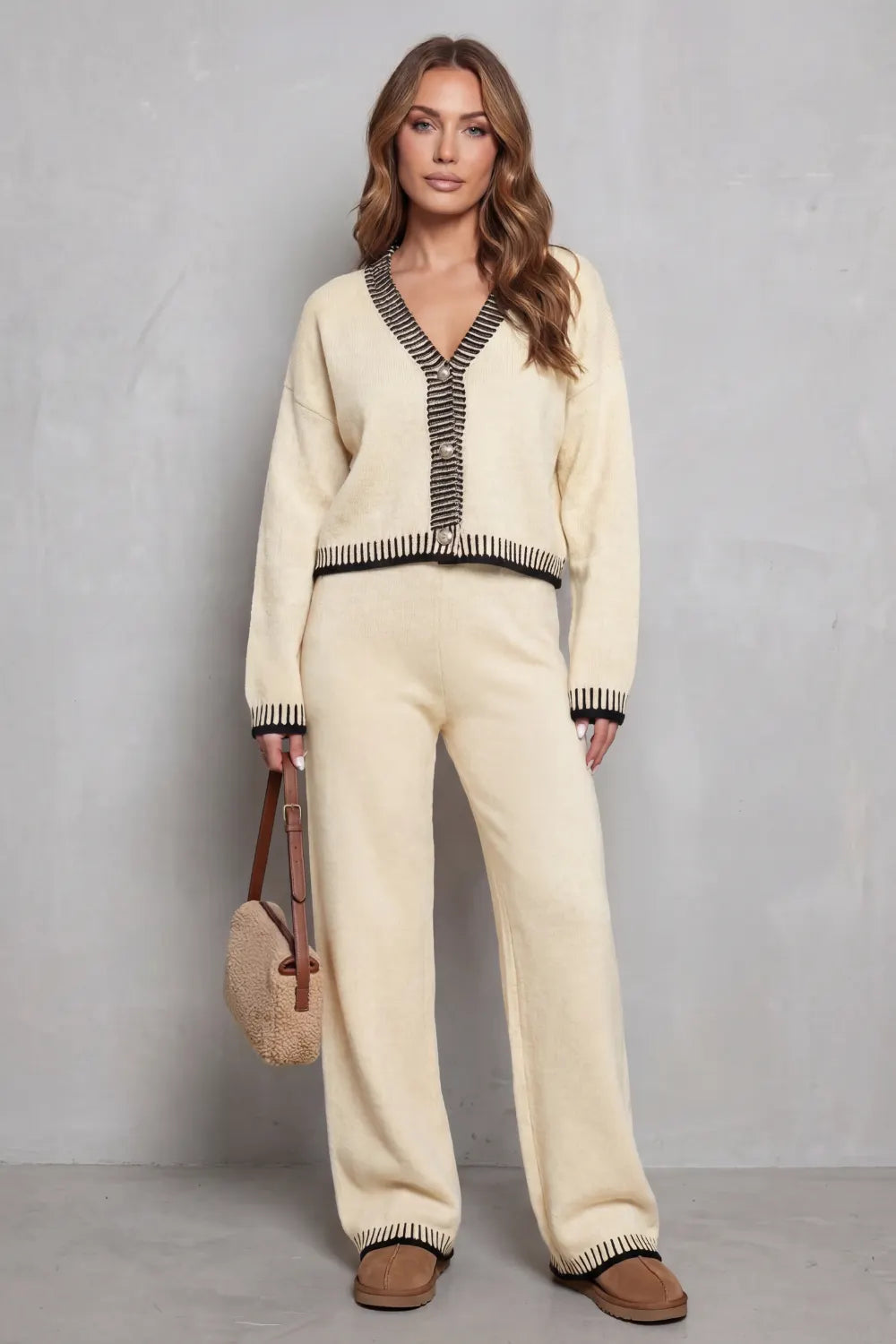Contrast trim – Knit loungewear set