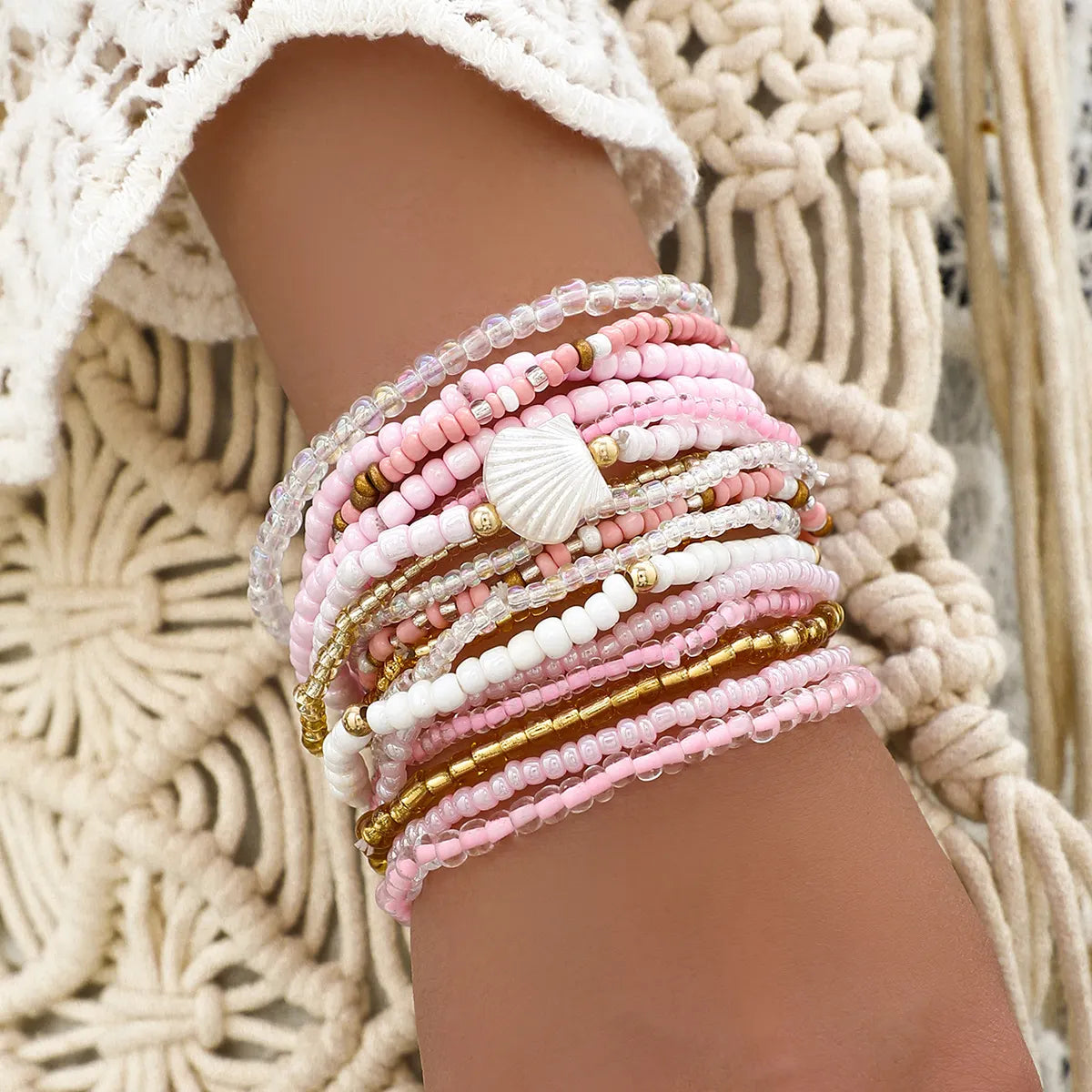 Boho Colorful Beaded Multi-layer Rice Bead Shell 17-piece Bracelet Set