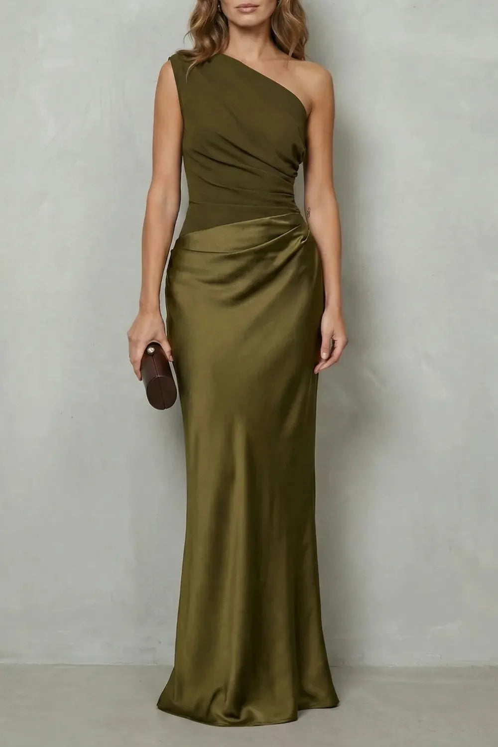 Asymmetric satin drape – Evening gown