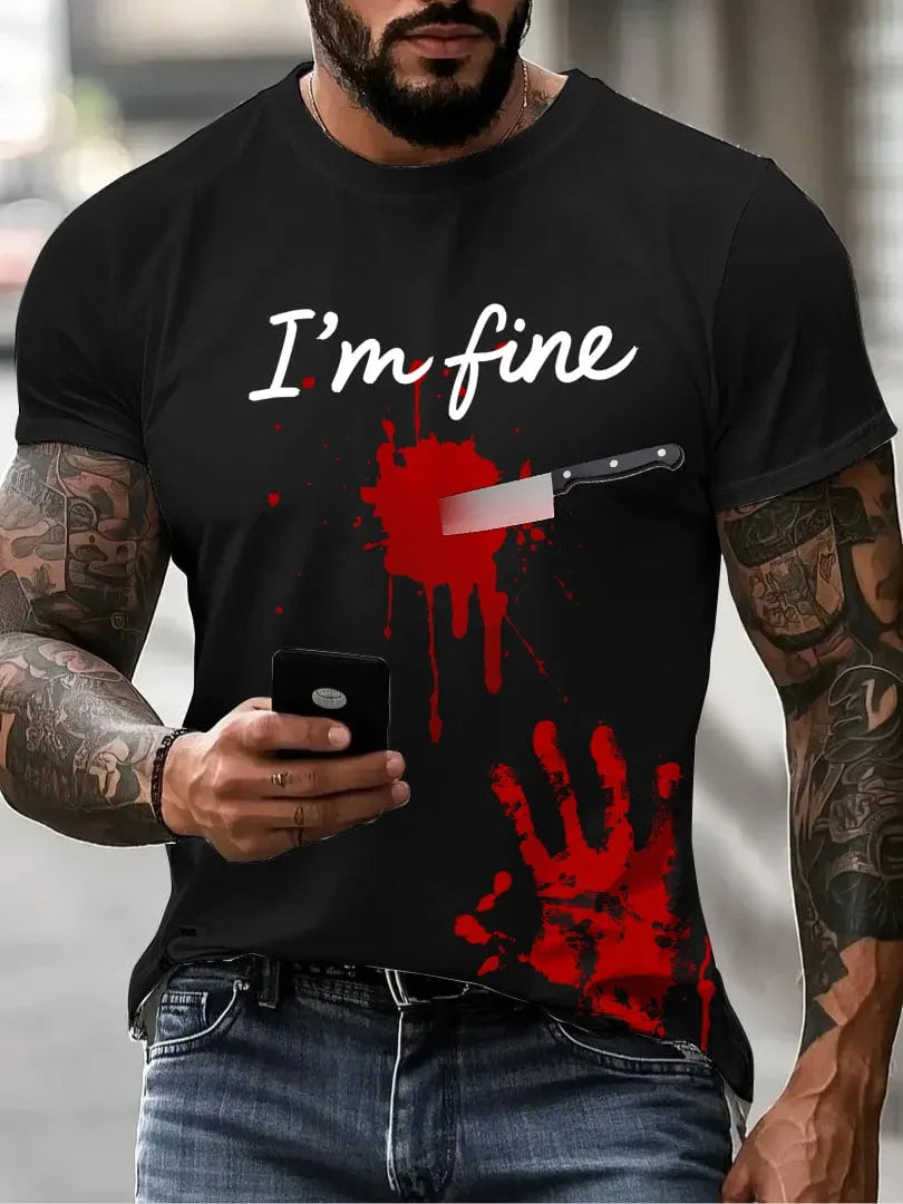 Men's I'm Fine blood stain print short sleeve T-shirt