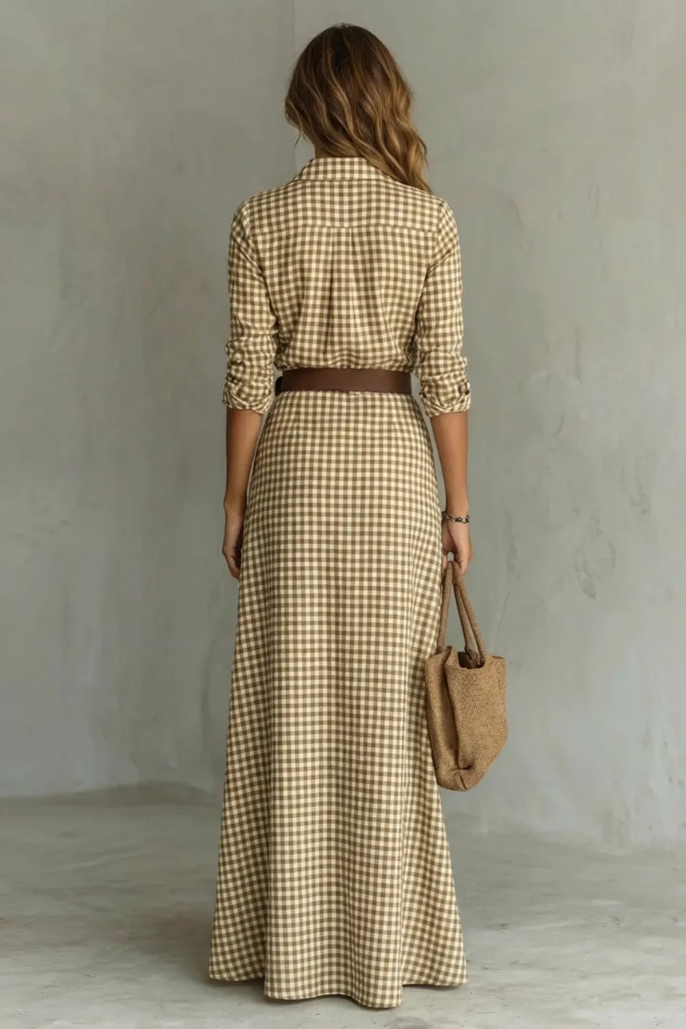Elegant Pleated Belted Dress – Autumn Solid Color Long Shirt Dress