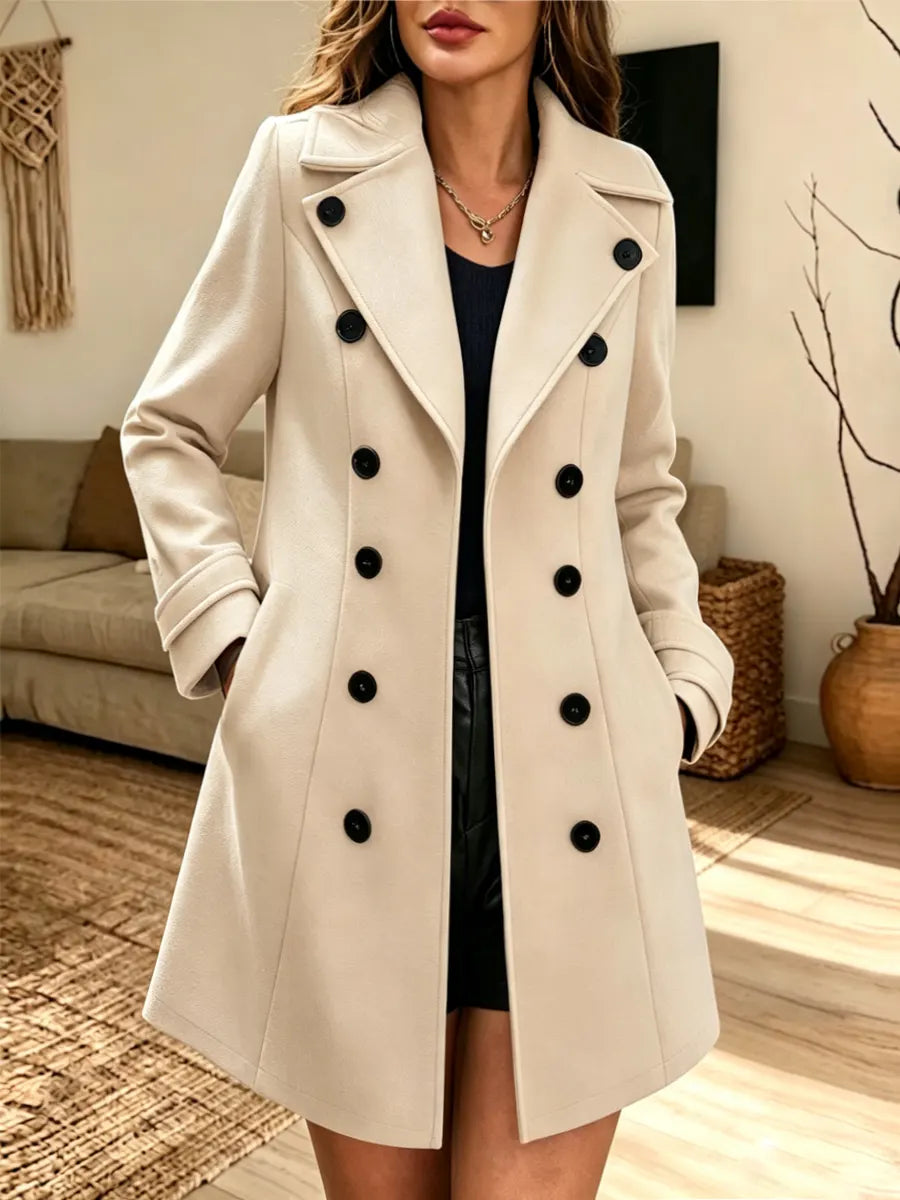 Retro Art Casual Double‐breasted Lapel Wool-blend Stylish Long Sleeve Coat