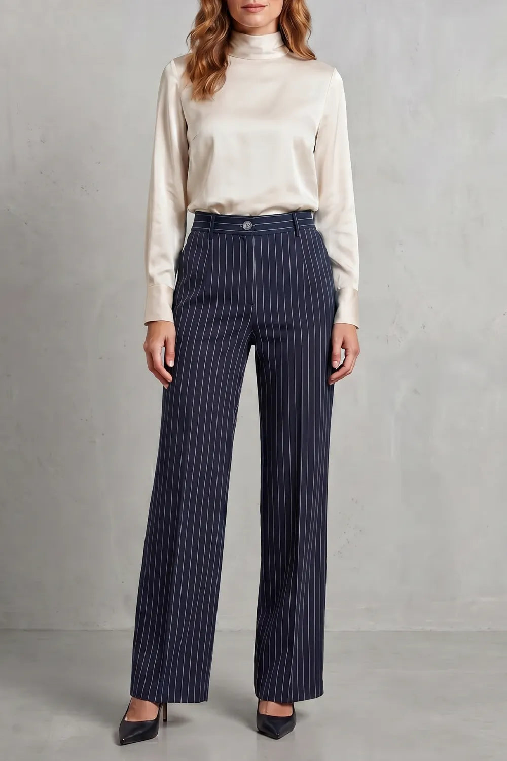 Refined pinstripe elegance – Wide-leg trousers