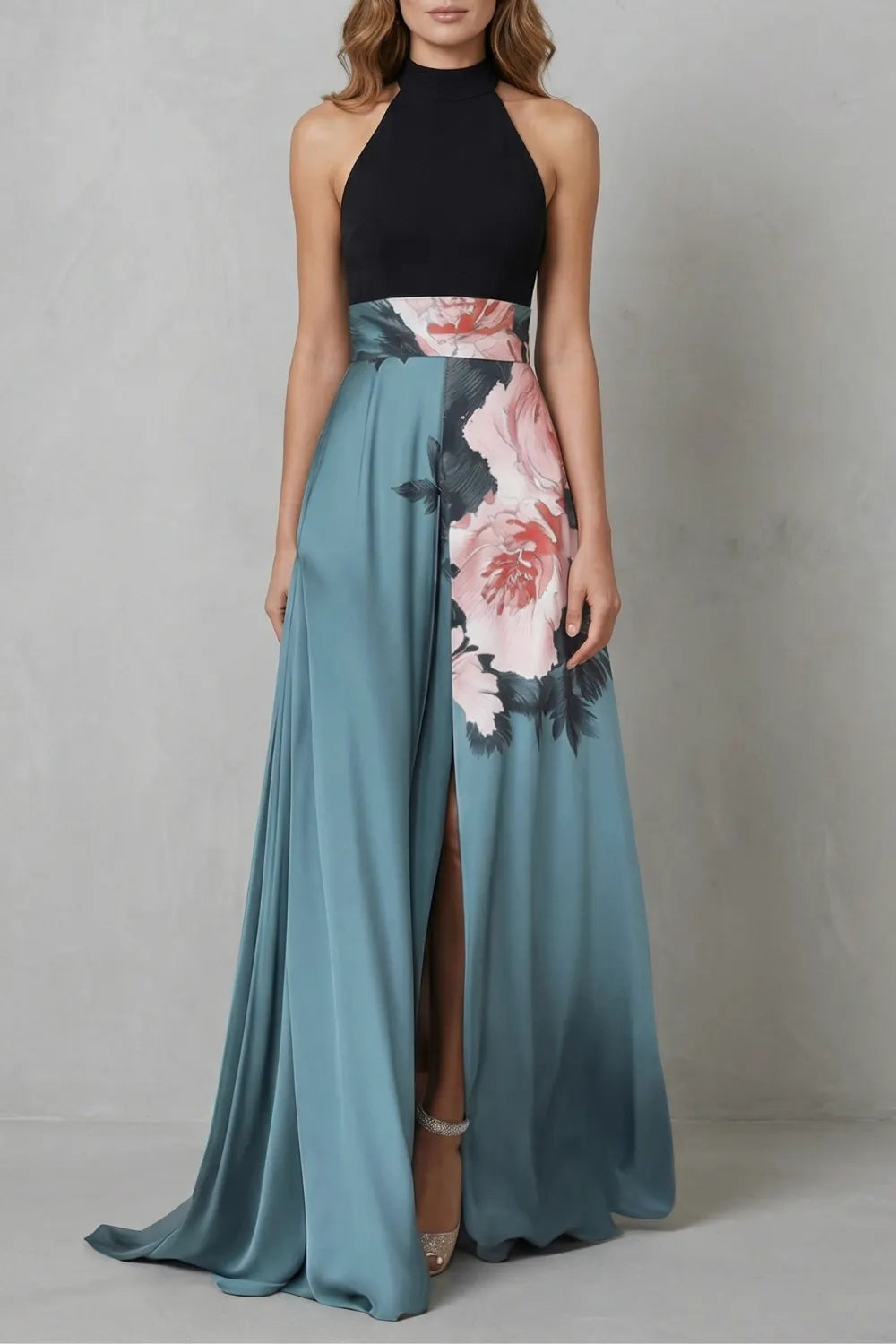 Contrast floral elegance – Maxi dress