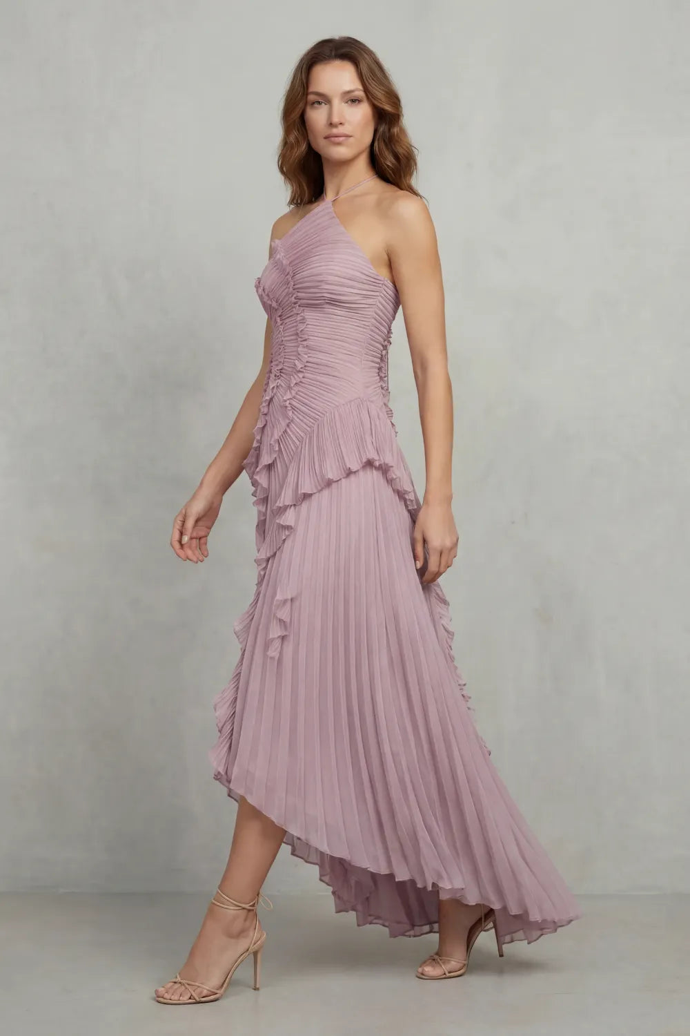 Sculpted pleats – One-shoulder midi dress